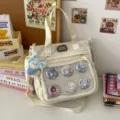 Corduroy Ita Schoudertas Grote Capaciteit Crossbody Tas met Doorzichtige Vak en Pluche - Broken Wit