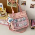 Corduroy ita tas grote capaciteit schoudertas anime student badge tas schattig - Roze