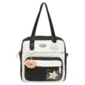 Sac cabas noir et blanc pour filles, grand sac bandoulière d'épaule avec de superbes breloques. - Noir