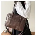 Japanese style JK uniform PU leather shoulder bag, crossbody tote for student school commute. - Brown