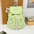 Cute casual student backpack, lightweight canvas school bag for girls, daily travel daypack. - Green