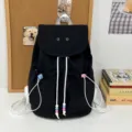 Japanese style casual canvas backpack for women students cute lightweight school bag black - Black