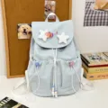 Cute Japanese style casual backpack for women and students light blue school book bag with star decor - Star Safety Pin Style / Blue