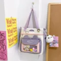 Große Kapazität Segeltuch Umhängetasche süße Studenten Tasche mit Bärenohren und Plüsch - Mit Plüschanhänger / Lila