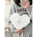 White heart-shaped spiderweb crossbody bag, cool alt style PU leather shoulder bag for women - White