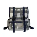 Clear PVC backpack with blue straps, transparent school travel bag for women and girls daily use. - Blue