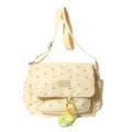 Japanese ins floral canvas crossbody bag large capacity messenger bag for girls students - Single Bag (Without Charm) / Yellow