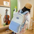 Japanese style cute contrast color school backpack for students, light blue and white variant. - Single Bag (Without Doll) / Sky Blue