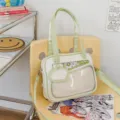 Borsa ita stile giapponese piccola tracolla casual da studente borsa tote kawaii per donna quotidiana - Bianco & Verde