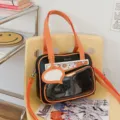 Borsa ita giapponese nera arancione in pelle PU con finestra trasparente tracolla quotidiana - Nero & Arancione