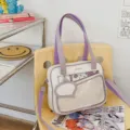 Borsa ita bianca e viola in stile giapponese con tasca trasparente, borsa a tracolla casual - Bianco e Viola