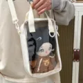 Clear front window ita bag for 20cm cotton dolls, cute Japanese style crossbody bag. - Off White