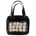 Black PU leather ita bag with clear front pocket and anime character badges for daily use. - Single Bag (Without Badge) / Solid Black