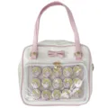Cute pink and white ita bag with clear window, anime badges, medium handbag for women. - Single Bag (Without Badge) / White & Pink
