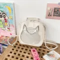 Japanese cute cat ear transparent ita bag, PU leather shoulder crossbody bag in off-white. - Off White