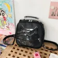 Japanese cute kitten transparent ita bag PU mini backpack, casual versatile black crossbody tote. - Black
