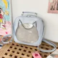 Cute Japanese transparent ita bag PU leather mini backpack kawaii cat ears crossbody bag blue - Blue