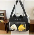 Cute black cat ita bag with transparent window, crossbody shoulder bag for daily use. - Bare Bag without Pendant / Black