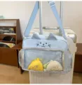 Cute blue cat ita bag with transparent front pocket for daily use, student messenger bag. - Bare Bag without Pendant / Light Blue