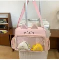 Pink cat ear ita bag detail shot, clear PVC window crossbody bag with cute plush pendant display. - Bare Bag without Pendant / Pink