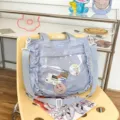 Light blue ita bag cute ruffles transparent pocket canvas shoulder bag casual daypack - Single Bag (Without Charm) / Light Blue