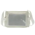 Japanese canvas shoulder ita-bag with transparent mesh pocket for daily student use and pins display. - With Ita-Bag Insert / White