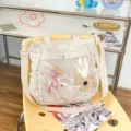 Canvas Ita Bag Transparent Window Japanese Anime Crossbody Bag Cute Daily Casual Shoulder Bag - Single Bag (Without Charm) / Off White