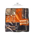 Elegant women's square silk scarf featuring luxury equestrian belt print for daily wear. - 53x53cm (B802) / Gray
