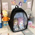 Black transparent window backpack for 40cm cotton dolls, cute casual daypack for girls. - Standard Size / Black