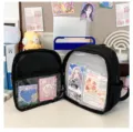 Mini black ita bag with transparent window for ACG anime pins and doll display cute schoolbag - Bare Bag / Black