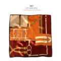 Luxury silk scarf with classic equestrian belt design for women spring autumn fashion chic. - 53x53cm (B802) / Burgundy