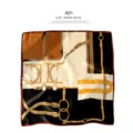 Luxury silk scarf featuring elegant equestrian belt and horse bit design for women. - 53x53cm (B802) / Black