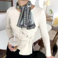 Elegante foulard twilly in seta da donna, lungo nastro per collo, stampa geometrica vintage. - J411