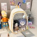 Cute transparent front backpack for 40cm cotton dolls, casual canvas dual shoulder bag for girls. - Standard Size / Light Yellow
