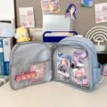Mini JK uniform ita backpack with clear window, cute anime enamel pin display school bag. - Bare Bag / Light Blue