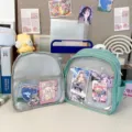 Cute mint green ita backpack transparent PVC window double shoulder bag for anime pins and dolls. - Bare Bag / Green