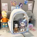 Cute 40cm ita backpack with clear window for cotton dolls, casual dual-use school bag. - Standard Size / Light Blue