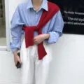 Knitted shoulder shawl for women, spring summer Korean style solid color air-con office cape. - Burgundy