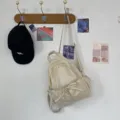 Nylon backpack beige variant, sweet bow detail, lightweight student school bag daily use - Light Yellow