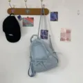 Light blue nylon backpack with bow daily casual cute school bag for women and girls. - Light Blue