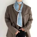 Printemps elegant foulard long en soie bleu clair a pois pour femme accessoire de cou chic - Bleu