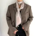 Long foulard en soie pour femme, écharpe de cou rose élégante à pois et rayures. - Kaki