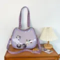 Cute purple cat transparent ita bag shoulder crossbody bag for anime fans and JK girls. - Includes Insert Board, No Badge / Light Purple