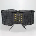 Dark Grey Denim Corset Belt for Women Wide Elastic Waist Cincher with Lace-Up Rivets - Black
