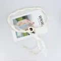 White woven lace belt for women, stylish waist rope with ring buckle and beads for jeans. - Off-White Lace
