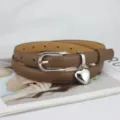 Stylish brown leather belt with silver buckle and heart charm for women jeans dresses chic. - 105cm / Camel
