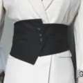 Black wide waist cincher detail, asymmetrical button design, chic belt for dresses and blazers. - Cloth Style / Regular Fit / Black