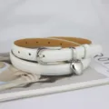 White leather belt for women, slim strap with silver buckle and cute heart charm. - 105cm / White