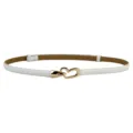 Women's white thin leather dress belt with cute gold heart buckle, adjustable waist strap. - White