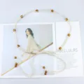 Woven thin belt for women with wooden beads and tassels, casual beige dress waist rope. - Off-White (Brown Beads)